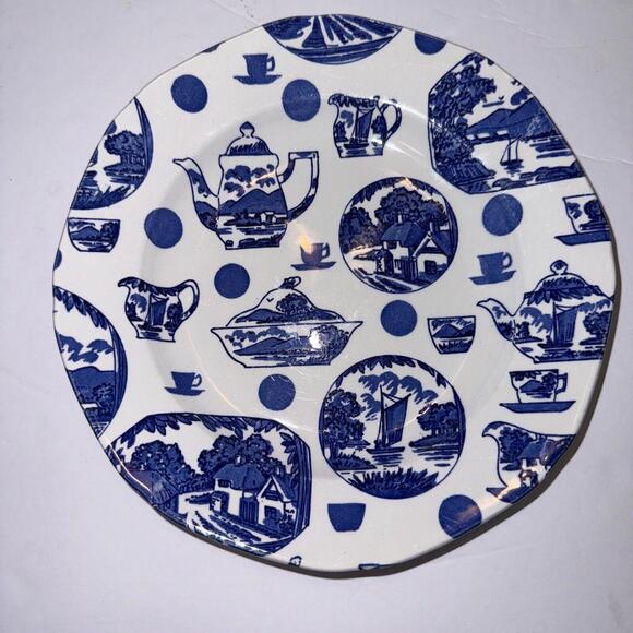 VTG 7.5" Plate Pictorial Britain Burgess & Leigh England Blue White Set of 6 - Picture 3 of 9